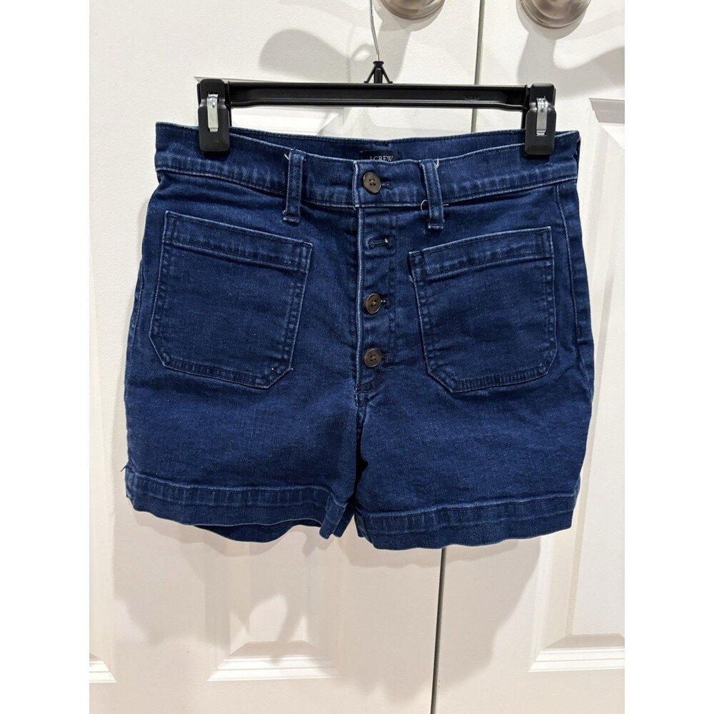 J Crew Women’s Dark Wash Denim Size 27 High Rise Sailor Style Shorts EUC